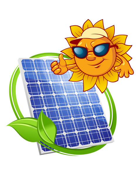 Panneau solaire avec soleil de dessin animé
 - Vecteur, image