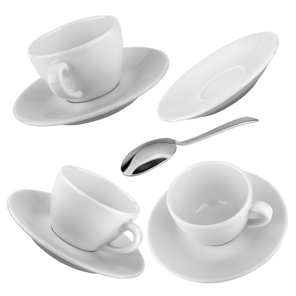 Set of cups of coffee with a silver spoon on a isolated backgrou - Valokuva, kuva