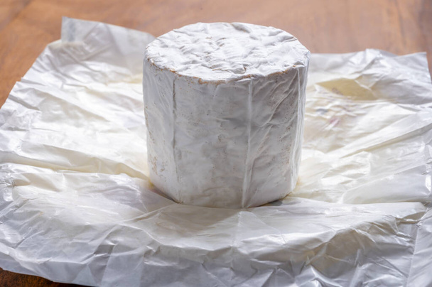 Belgian white mold soft cow milk cheese Bouquet des Moines from Abbey of Val-Dieu close up - Fotó, kép