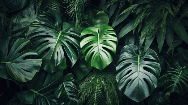 Tropical plant leaves background image, direct view - Photo, Image