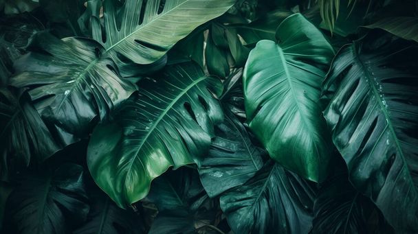 Tropikalna roślina pozostawia obraz tła, widok bezpośredni - Zdjęcie, obraz
