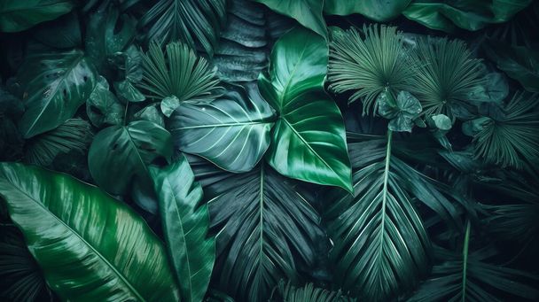 Tropical plant leaves background image, direct view - Photo, Image