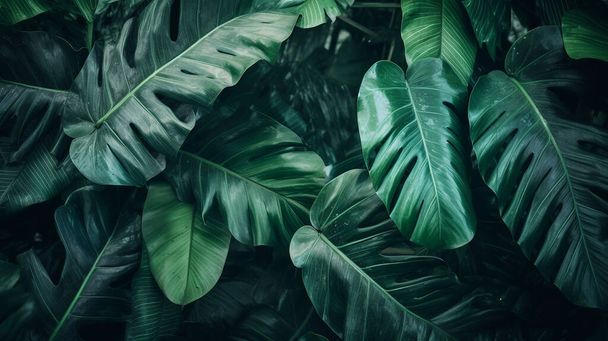 Tropical plant leaves background image, direct view - Photo, image
