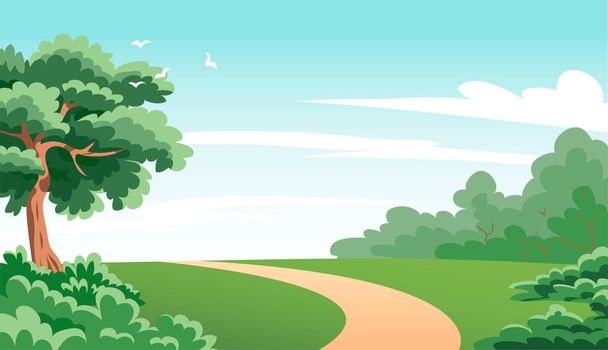 Летний природный пейзаж с зелеными деревьями и лесом - Вектор,изображение