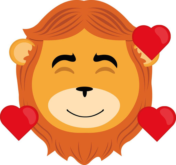illustrazione vettoriale volto di un leone innamorato circondato da cuori - Vettoriali, immagini