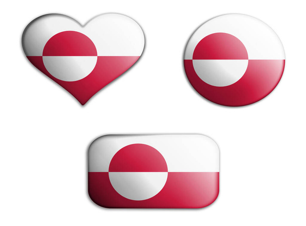 színes nemzeti művészeti zászló grönlandi figurák fenék fehér alapon. fogalom kollázs. 3d illusztráció.3d elemek - Fotó, kép