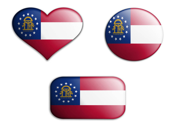 színes művészeti zászló Georgia állam figurák fenék fehér alapon. fogalom kollázs. 3d illusztráció.3d elemek - Fotó, kép