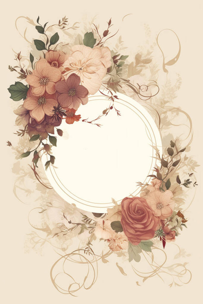 Colorful simple floral decoration illustration background template, creative arrangement of nature and flowers. Good for banner, wedding card invitation draft, birthday, greetings, and design element. - 写真・画像