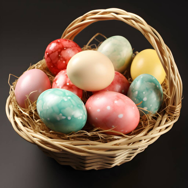 easter eggs with a colored pattern, on a black background - Fotoğraf, Görsel
