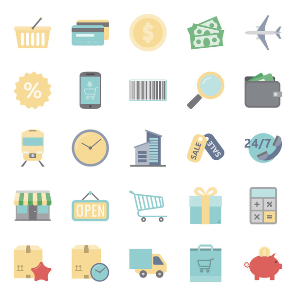 Verkauf und Shopping Flat Icons Set - Vektor, Bild