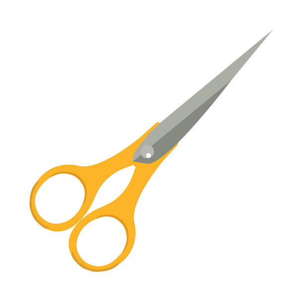 Sharp steel scissors cutting paper, working hand icon - Vector, Image