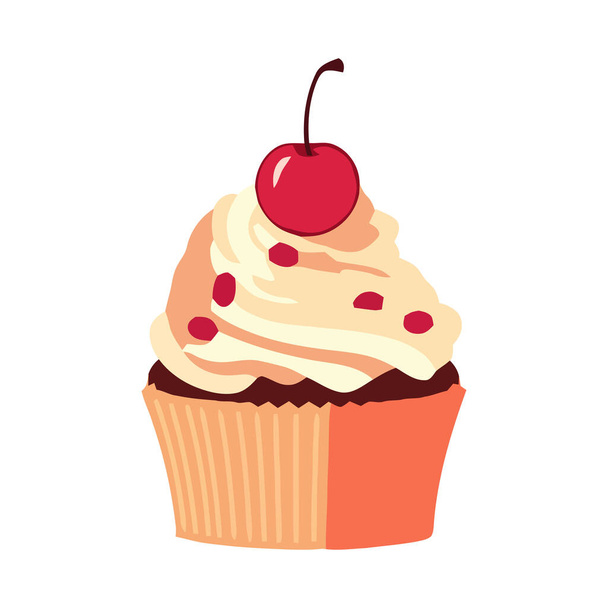 Divertidos cupcakes de dibujos animados con decoraciones de caramelos icono aislado - Vector, imagen