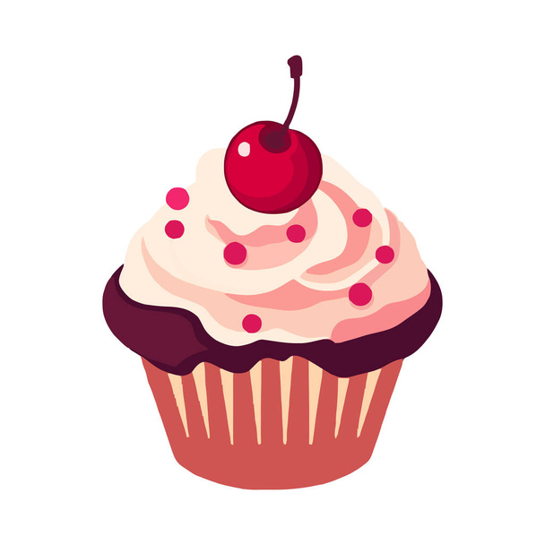 Jolie illustration de cupcake avec icône de crème gastronomique isolée - Vecteur, image