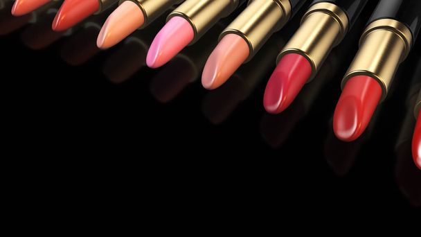 Kleurrijke lippenstift op zwarte achtergrond - Foto, afbeelding