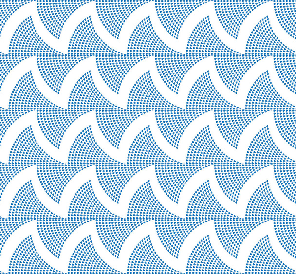 Waves from small blue drops on a white background. Vector seamless pattern, art deco wallpaper - Vector, Image