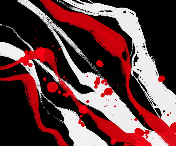 Black white red ink brush stroke. Japanese style. Vector illustration of grunge wave stains.Vector brushes illustration. - Vector, Imagen