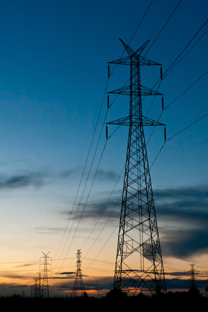 Electricity poles in twilight time - Φωτογραφία, εικόνα