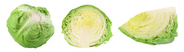 Green cabbage half isolated on white background with  full depth of field - Фото, изображение