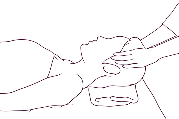 Kobieta otrzymuje relaksujący masaż głowy. Ilustracja wektora narysowanego ręcznie - Wektor, obraz