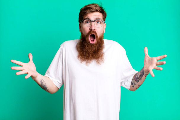 long beard and red hair man feeling extremely shocked and surprised - Fotó, kép
