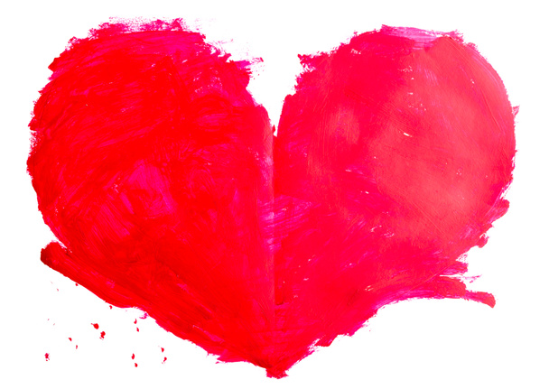 Symbol červené srdce - ručně dělané - malované izolované na bílém pozadí - Fotografie, Obrázek