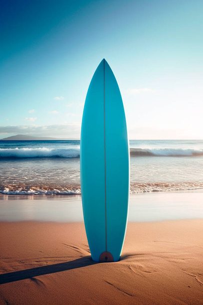 surfboard stuck in the beach sand. - 写真・画像