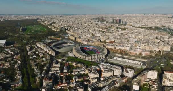 Paris, France, 05 April 2023: Drone view of a modern sports stadium in Paris prepared for the Summer Olympic Games in the French capital in 2024. Sports facility in Paris. High quality 4k footage - Footage, Video