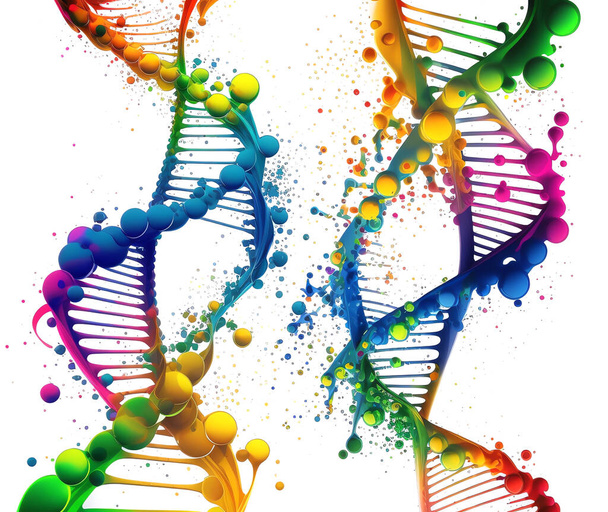 白い背景に隔離されたカラーDNA鎖のイラスト - 写真・画像