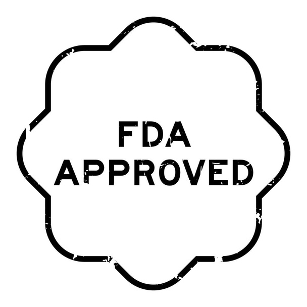Grunge schwarzer FDA-zugelassener Wort-Gummidichtungsstempel auf weißem Hintergrund - Vektor, Bild