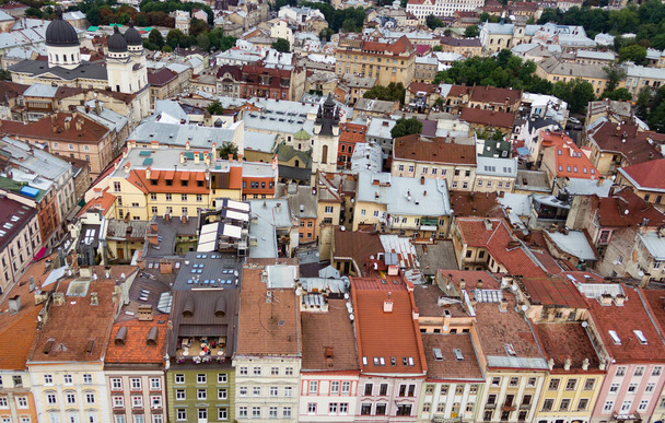 Львов, Украина - 7 августа 2019 года: панорама старого города. Птица - Фото, изображение