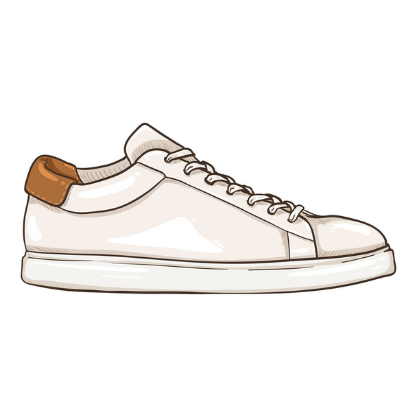 Scarpe da ginnastica bianche del fumetto del vettore. Smart Casual Shoes Illustrazione. Vista laterale. - Vettoriali, immagini