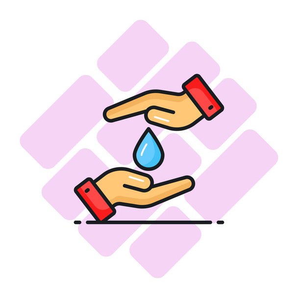 Krople wody w rękach oznaczające ikonę oszczędzania wody w nowoczesnym stylu, łatwy w użyciu wektor, ikona dnia ziemi świata - Wektor, obraz