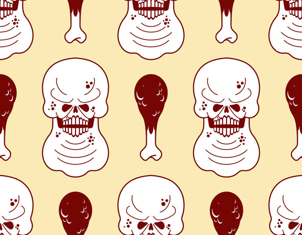 Fat skull pattern seamless. Thick skeleton head background. Vector texture - Vettoriali, immagini