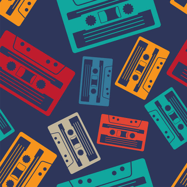Retro cassette pattern seamless. Tape cassette background - Vektor, Bild