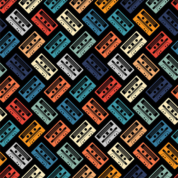 Retro cassette pattern seamless. Tape cassette background - Vector, afbeelding