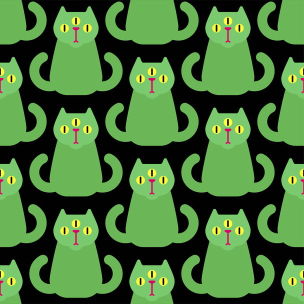 Alien cat Pattern seamless. Pet green monster Background. Baby fabric texture - Vetor, Imagem