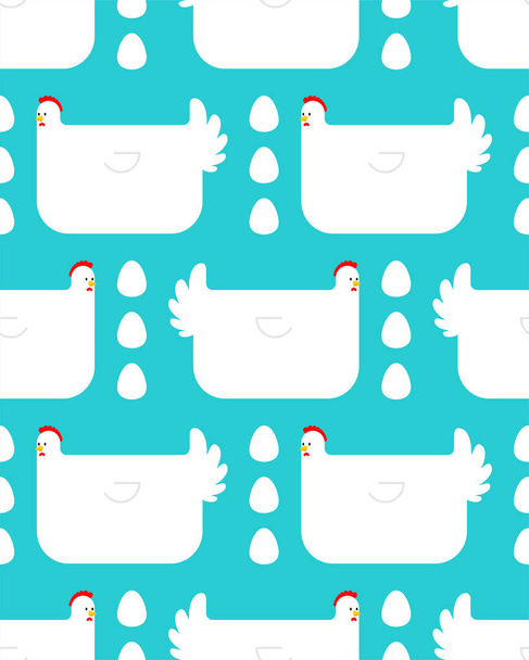 Laying hen and many eggs pattern seamless. Baby fabric texture - Vector, Image