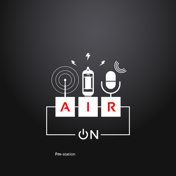 on air, abstract background power button, microphone, vacuum tub - Vector, Image