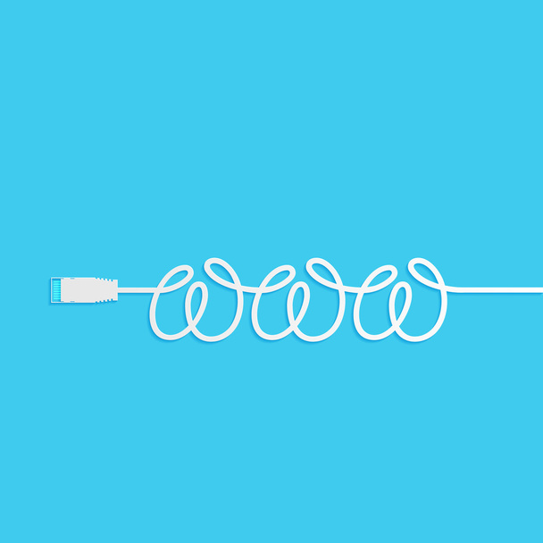 Cable WWW y Ethernet, icono plano aislado sobre fondo azul
  - Vector, Imagen