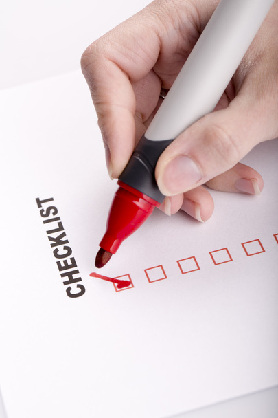 Checklist on white with marker and woman hand - Photo, Image