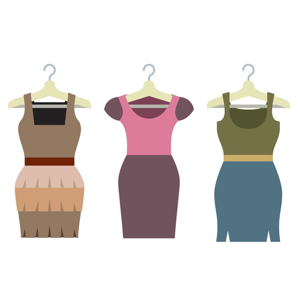 Set Of Women Clothes With Hangers Vector Illustration - Vector, imagen