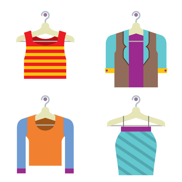 PrintColorful Woman Clothes On Hanger Vector Illustration - ベクター画像
