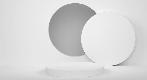 Pastel white cylinder podium with steps on monochrome background. 3d render of abstract realistic geometric pedestal or platform on backdrop for product display presentation. Minimal scene. - Foto, Bild