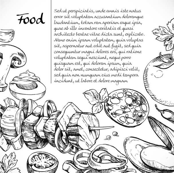 Background for your text with doodles on the subject of food - k - Vector, Image