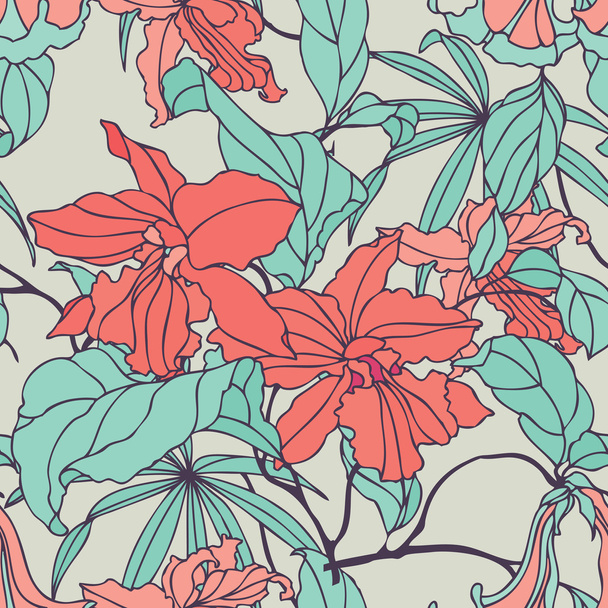 Seamless pattern with flowers orchid - Vektor, Bild