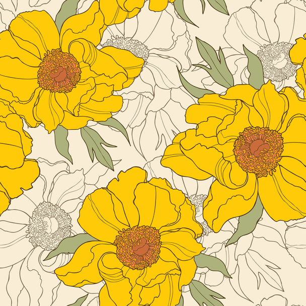 Seamless pattern with flowers poppies and daisies, vector floral illustration - Wektor, obraz