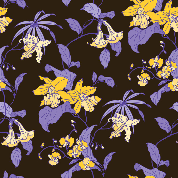 Seamless pattern with flowers orchid - Vektori, kuva