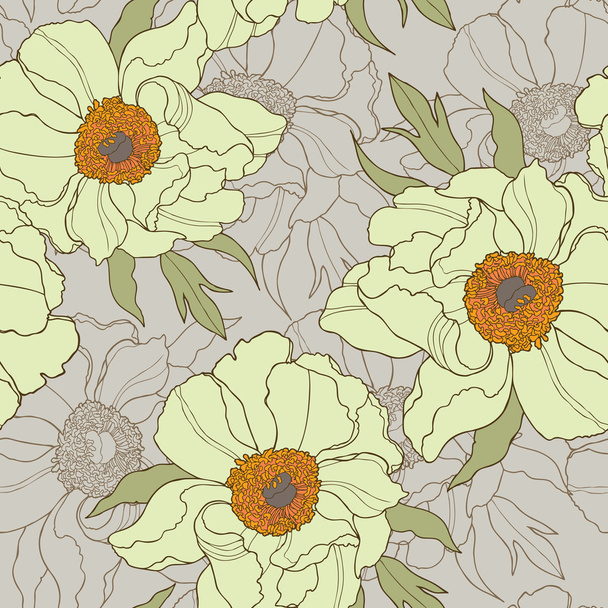 Seamless pattern with flowers poppies and daisies, vector floral illustration - Vecteur, image