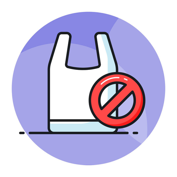 ビニール袋のコンセプトアイコンを描いたビニール袋の禁止サイン、プラスチックフリー世界, - ベクター画像