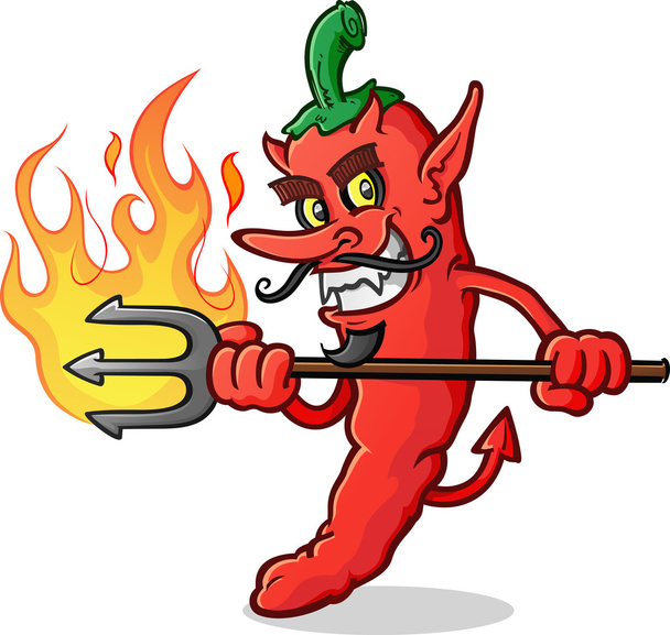 Hot Chili peper duivel Cartoon karakter Stab - Vector, afbeelding